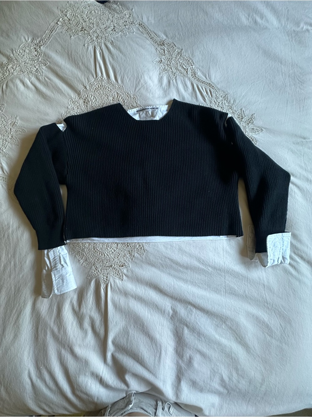 alexander wang Cropped Layered Cable Knit Sweater, Small